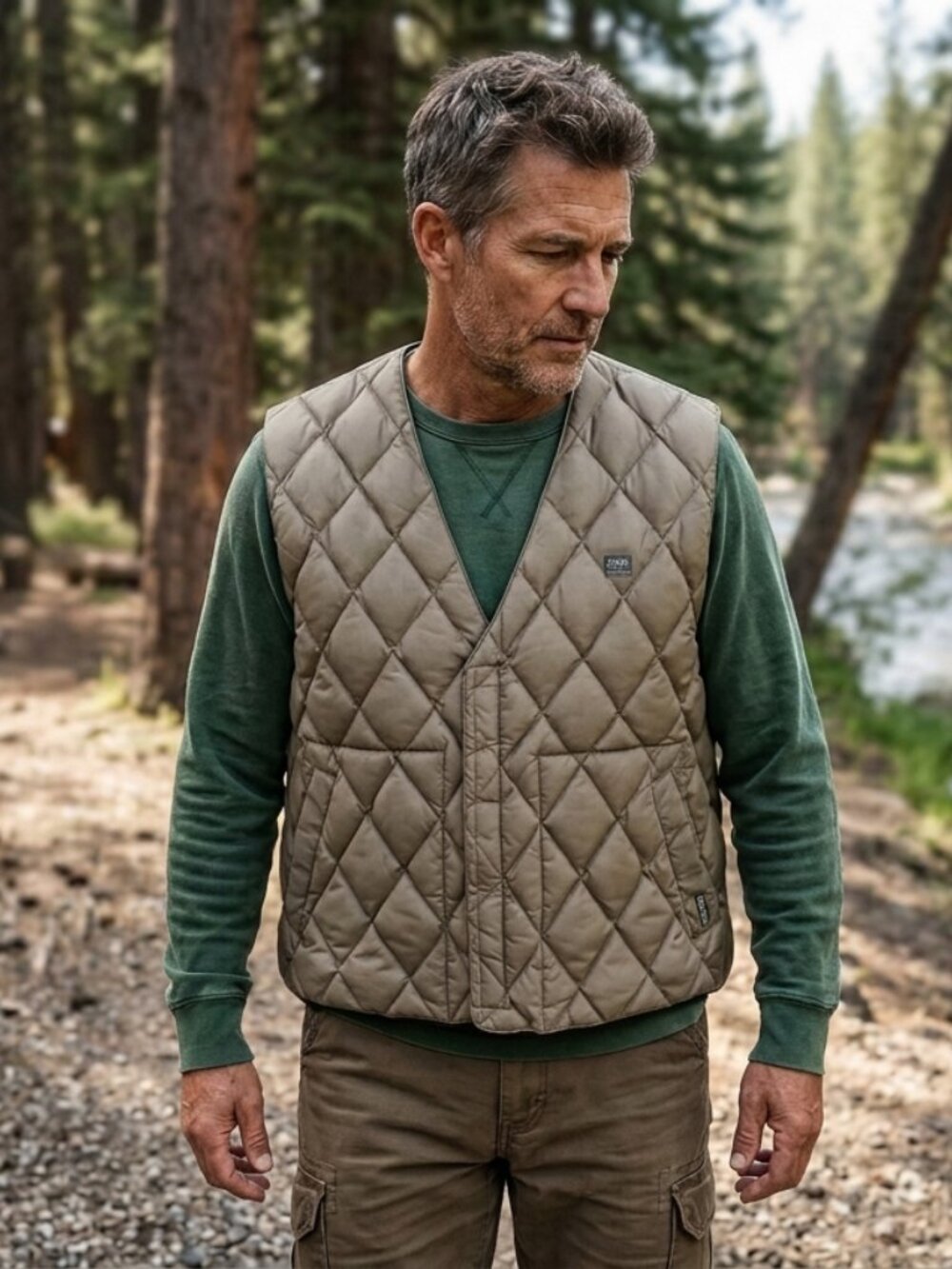 PACIFIC TRAIL Reversable Down Quilted Liner Style Puffer Vest Green/Taupe L